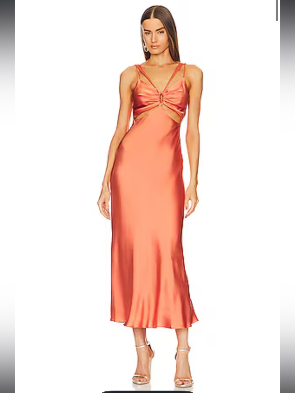 NWT simkhai Josette Cut Out Draped Midi Dress in Coral - Size 0